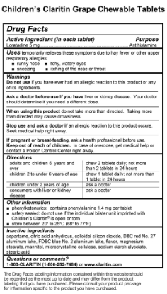 Picture of Children's Claritin Chewable 5 mg 24 Hour Non-Drowsy 72 Grape Chewable Tablets