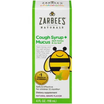 Picture of Zarbee's Naturals Children's Cough Syrup + Mucus with Dark Honey & Ivy Leaf, Natural Grape Flavor, 4 oz Bottles (Pack of 3)