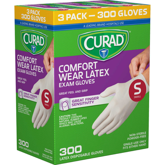 Picture of Curad Comfort Wear Latex Exam Gloves Small 300 ct