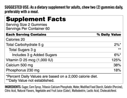 Picture of Kirkland Signature Calcium 500 mg with D3 240 Adult Gummies