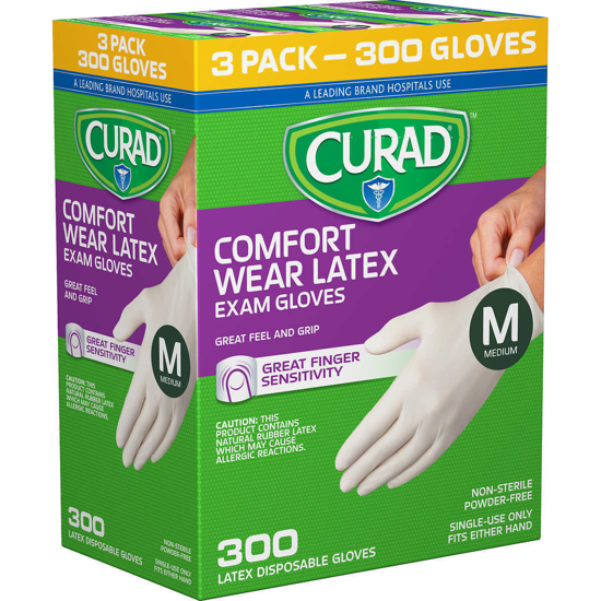 Picture of Curad Comfort Wear Latex Exam Gloves Medium 300 ct