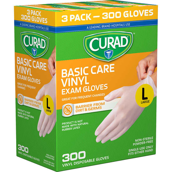 Picture of Curad Basic Care Vinyl Exam Gloves Large 300 ct
