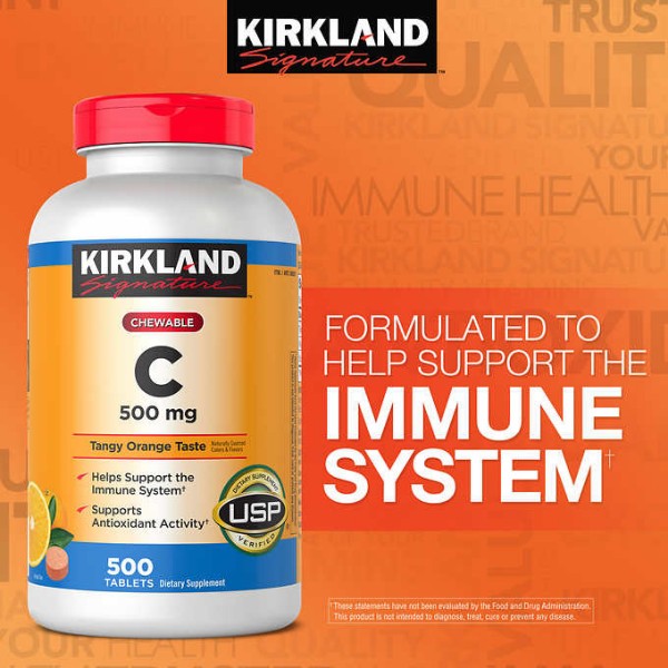 Picture of Kirkland Signatur  Chewable Vitamin C 500 mg Orange Flavor 500 Tablets