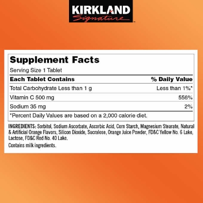 Picture of Kirkland Signatur  Chewable Vitamin C 500 mg Orange Flavor 500 Tablets