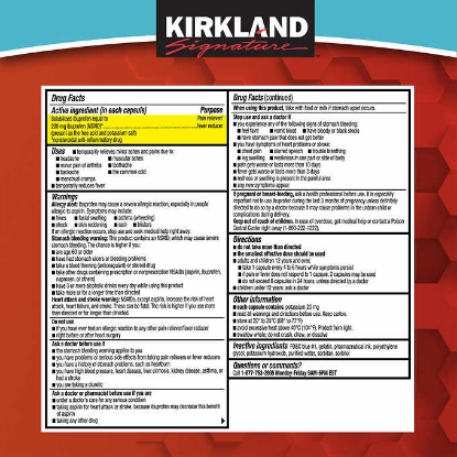 Picture of Kirkland Signature Ibuprofen 200 mg Pain Reliever Fever Reducer 360 Liquid Filled Capsules
