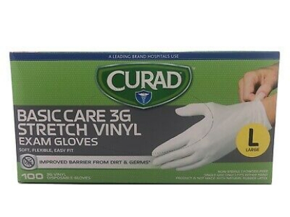 Picture of Curad Basic Care 3G Vinyl Exam Gloves Large 300 ct