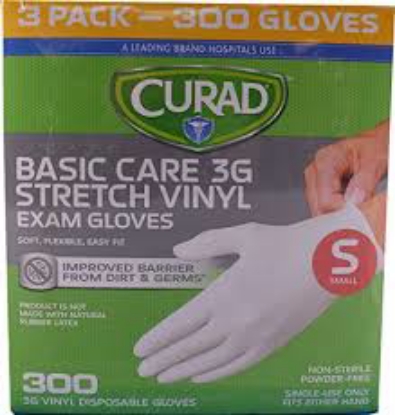 Picture of Curad Basic Care 3G Vinyl Exam Gloves Small 300 ct