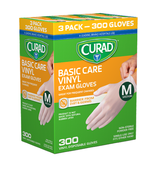 Picture of Curad Basic Care Vinyl Exam Gloves Medium 300 ct