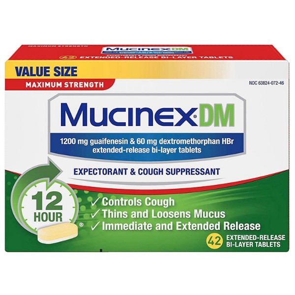 Picture of Mucinex DM Maximum Strength 12-Hour Expectorant and Cough Suppressant Tablets,...