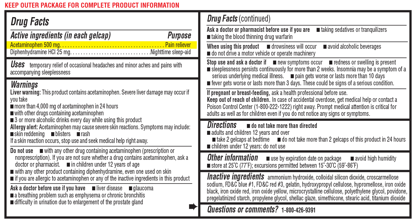 Kirkland Signature Acetaminophen PM 500 mg 375 Capsules