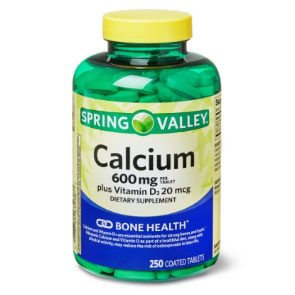 Picture of Spring Valley Calcium 600 mg plus Vitamin D3 20 mcg Coated Tablets 250 Count