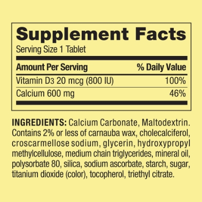 Picture of Spring Valley Calcium 600 mg plus Vitamin D3 20 mcg Coated Tablets 250 Count