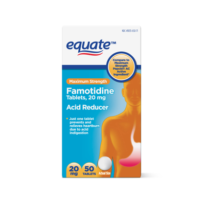 Picture of Equate Maximum Strength Famotidine Tablets 20 mg Acid Reducer for Heartburn Relief 50 Count