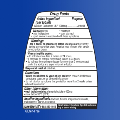 Picture of Equate Ultra Strength Antacid Tropical Fruit Chewable Tablets 1000 mg 160 Count