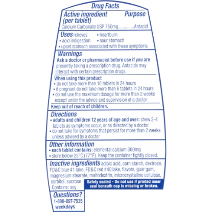 Picture of TUMS Antacid Chewable Tablets Ultra Strength for Heartburn Relief Peppermint 160 count