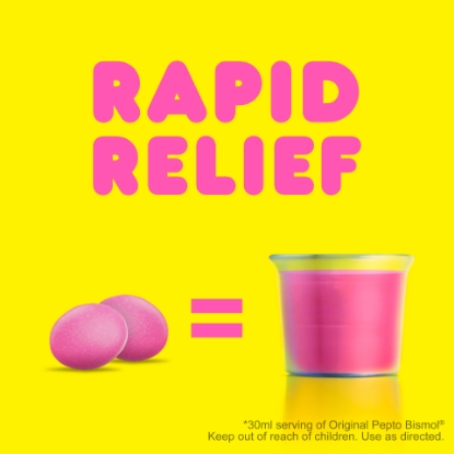 Picture of Pepto Bismol Chews Fast and Effective Digestive Relief from Nausea Heartburn Indigestion Upset Stomach Diarrhea 24 Chewable Tablets