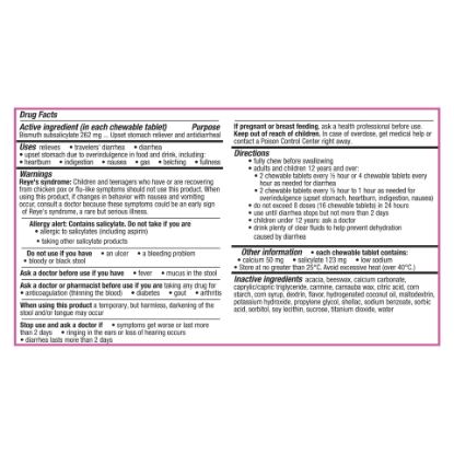 Picture of Pepto Bismol Chews Fast and Effective Digestive Relief from Nausea Heartburn Indigestion Upset Stomach Diarrhea 24 Chewable Tablets