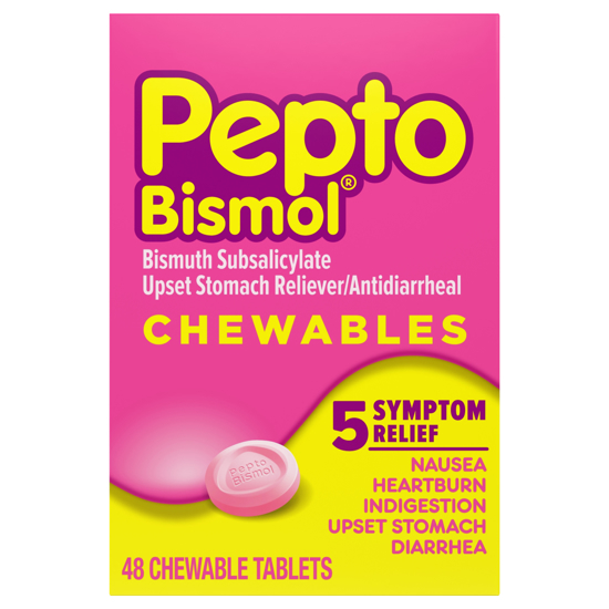 Picture of Pepto Bismol 5 Symptom Stomach Relief Chewable Original Flavor 48 Ct