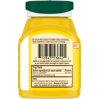 Picture of Aspirin Regimen Bayer Low Dose Pain Reliever Enteric Coated Tablets 81 mg 300 Ct