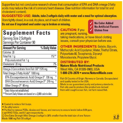 Picture of Nature Made BurpLess Extra Strength 1080 mg Mini Omega 3 Fish Oil 180 ct