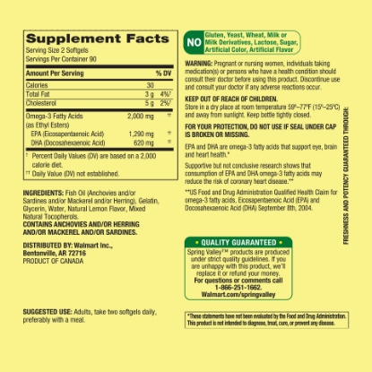 Picture of Spring Valley Omega-3 from Fish Oil Maximum Care Softgels 2000 mg 180 Count