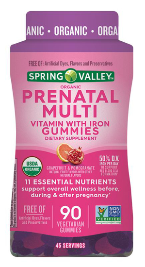 Picture of Spring Valley Organic Prenatal + Iron Multivitamin Vegetarian Gummies 90ct