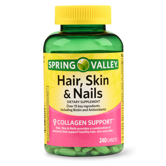 Spring Valley Hair Skin & Nails Caplets with Biotin & Antioxidants 3000 mcg 240 Count