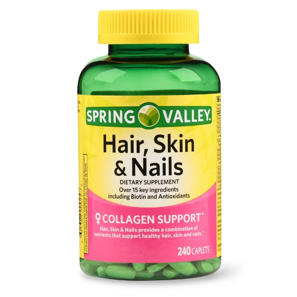 Spring Valley Hair Skin & Nails Caplets with Biotin & Antioxidants 3000 mcg 240 Count