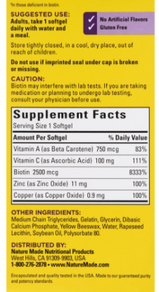 Picture of NATURE MADE Hair Skin Nails 2500 mcg Biotin Softgels 1200 CT