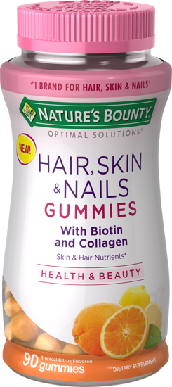 Nature's Bounty Optimal Solutions Hair Skin & Nails Gummies Tropical Citrus 90 Ct