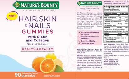 Nature's Bounty Optimal Solutions Hair Skin & Nails Gummies Tropical Citrus 90 Ct