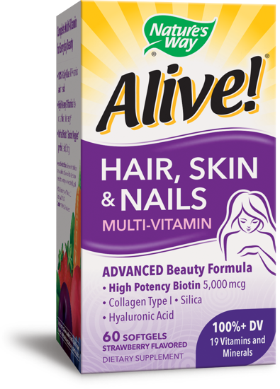Nature's Way Alive! Hair Skin and Nails Multivitamin Softgels Strawberry 60 Ct
