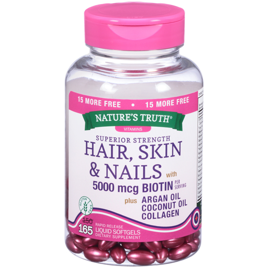 Nature's Truth® Superior Strength Hair Skin & Nails with 5000 mg Biotin Dietary Supplement Liquid Softgels 165 ct Bottle