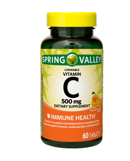 Spring Valley Vitamin C Chewable Tablets Orange Flavor 500 mg 60 Count