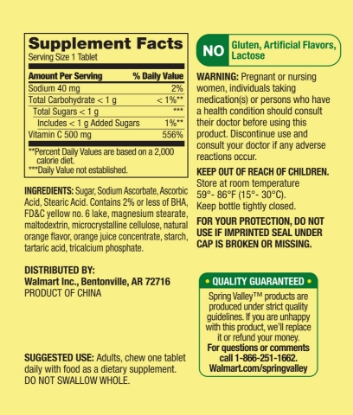 Spring Valley Vitamin C Chewable Tablets Orange Flavor 500 mg 60 Count