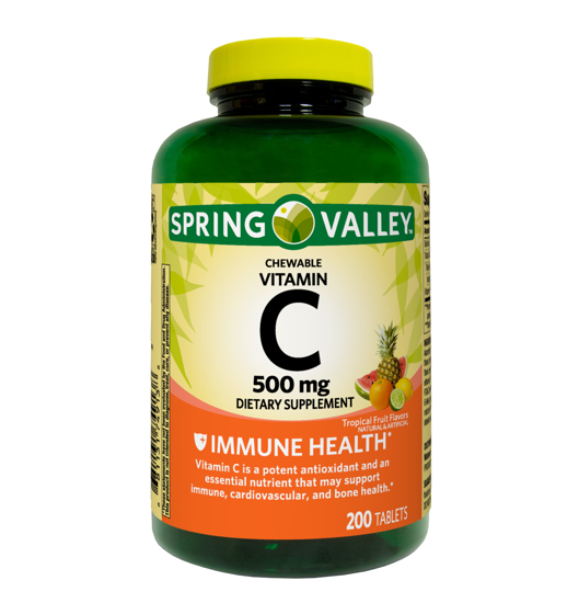 Spring Valley Vitamin C Chewable Tablets Tropical Fruit Flavors 500 mg 200 Count