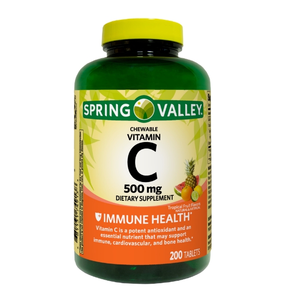 Spring Valley Vitamin C Chewable Tablets Tropical Fruit Flavors 500 mg 200 Count