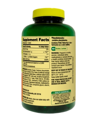 Spring Valley Vitamin C Chewable Tablets Tropical Fruit Flavors 500 mg 200 Count