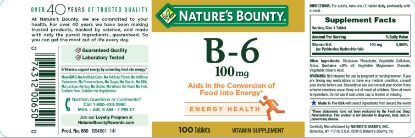 Nature's Bounty B-6 100 mg Tablets 100 ct