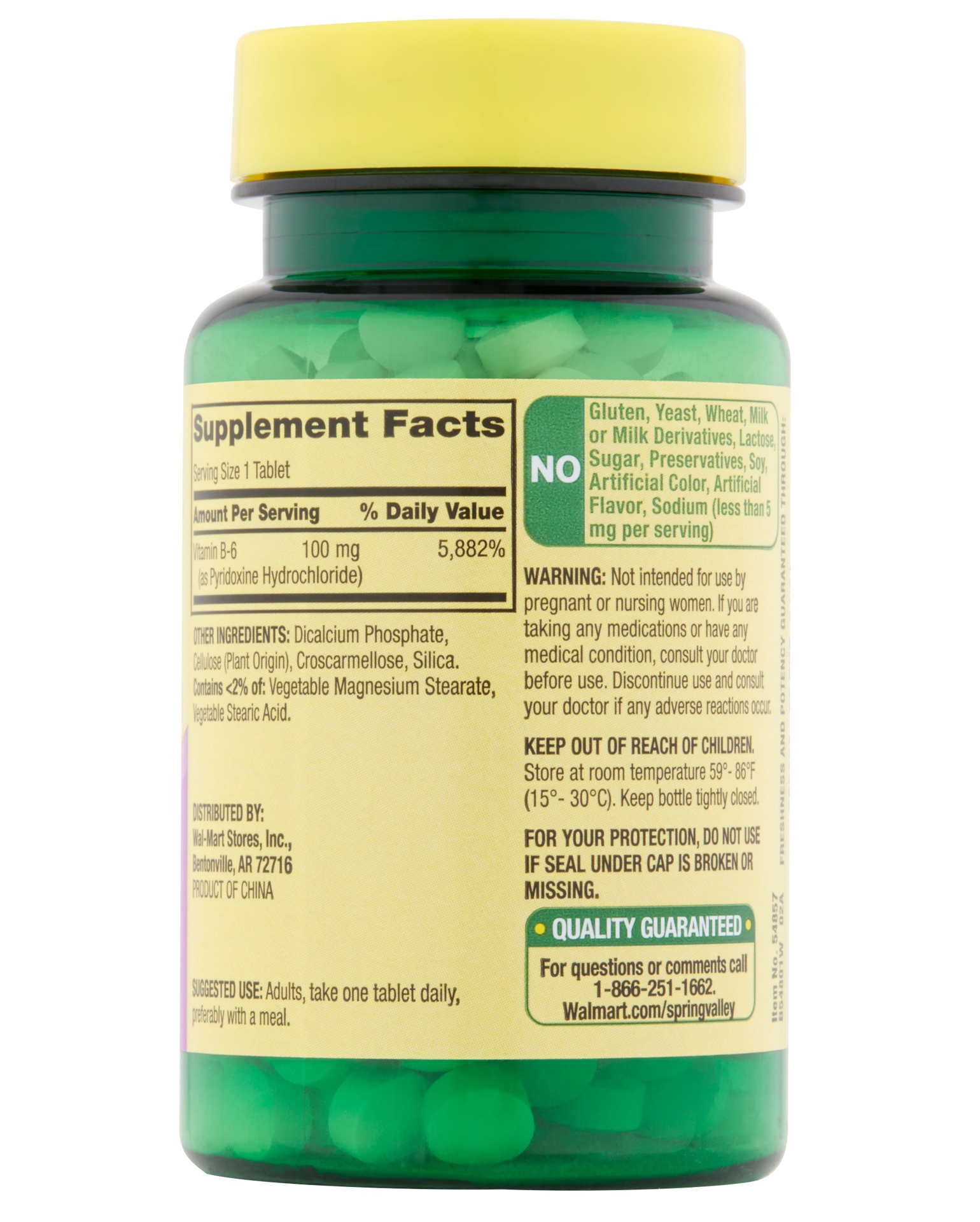 Spring Valley Vitamin B6 Tablets 100 mg 250 Count