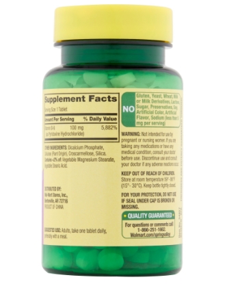 Spring Valley Vitamin B6 Tablets 100 mg 250 Count