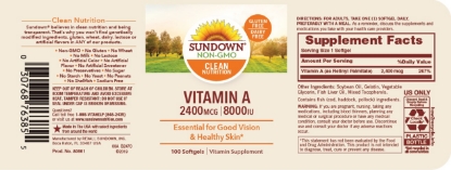 Sundown Naturals Vitamin A 8000 IU 100 Softgels