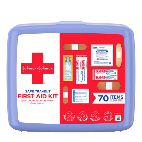 Johnson & Johnson Safe Travels Portable Emergency First Aid Kit 70 pc