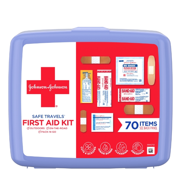 Johnson & Johnson Safe Travels Portable Emergency First Aid Kit 70 pc