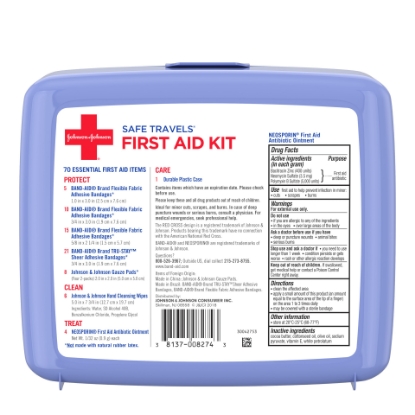 Johnson & Johnson Safe Travels Portable Emergency First Aid Kit 70 pc