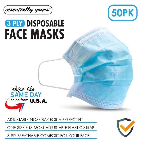 Essentially Yours 50 Pcs 3 Ply Ear Loop Disposable Face Masks