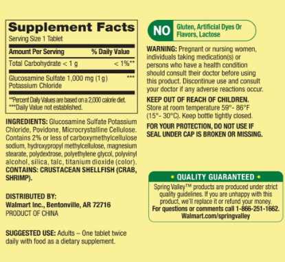 Spring Valley Glucosamine Sulfate Potassium Chloride Tablets 1000 mg 120 Count