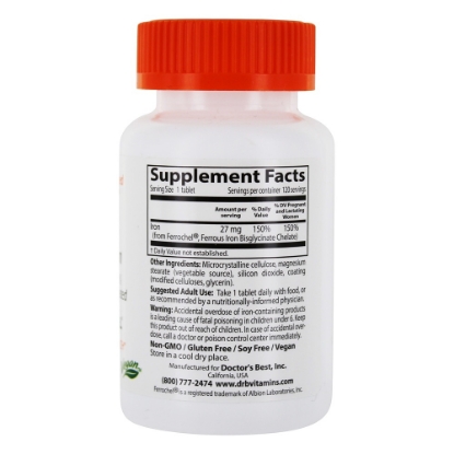 Doctor's Best Iron Tablets 27 mg 120 Ct