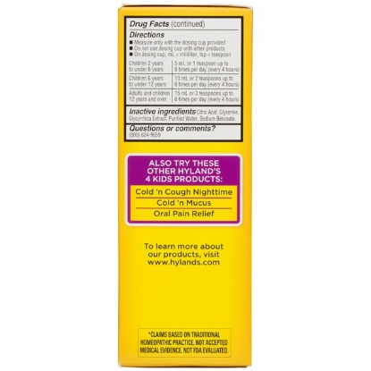 Hyland's 4 Kids Cold 'n Cough Relief Liquid Natural Relief of Common Cold Symptoms 4 Ounces