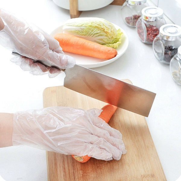 SISIGAD PE Glove Plastic Clear Disposable Gloves for Food Cleaning Catering Beauty 100 PCS